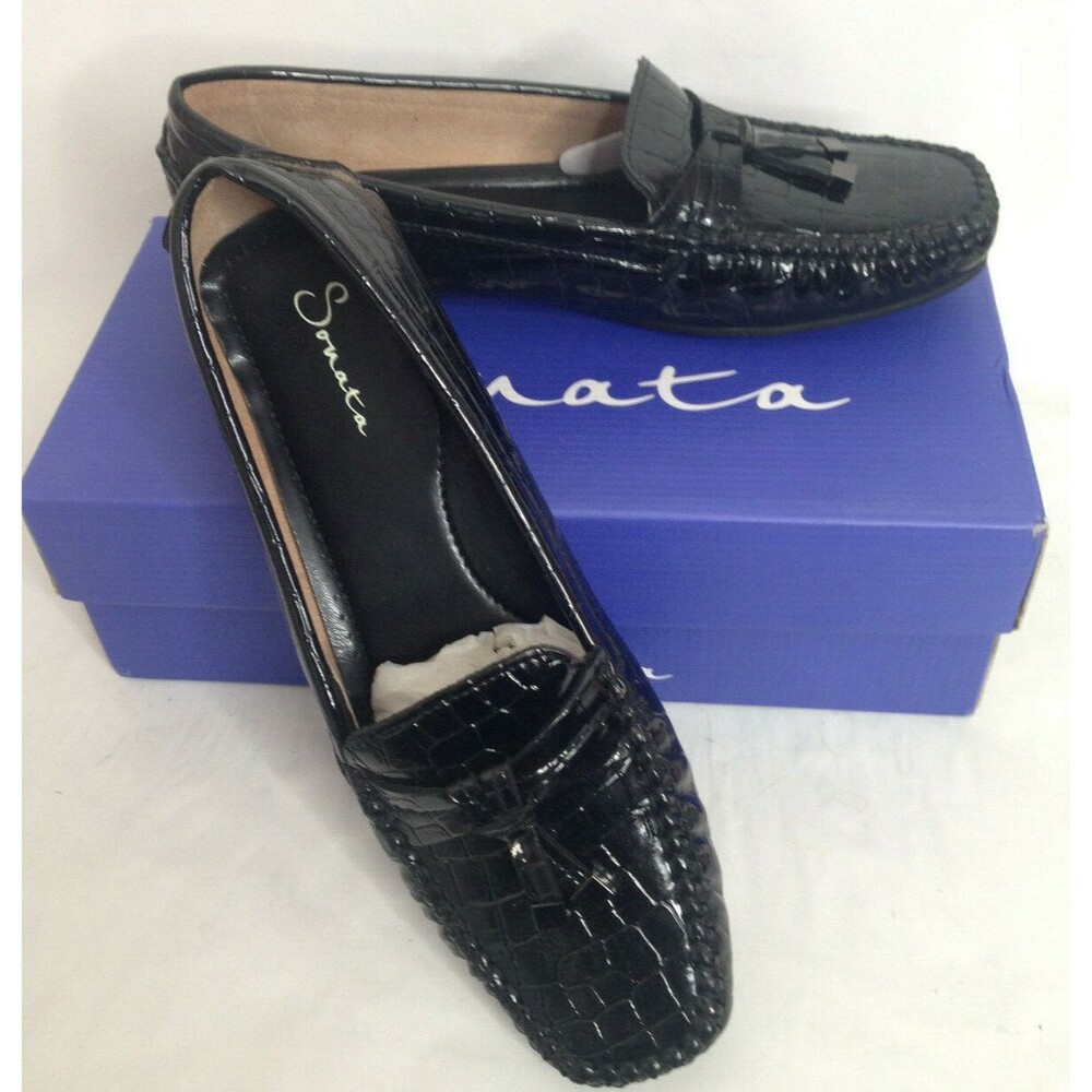 Kohls Sonata Doris Loafers Black Gilded Croco Print Flats Driving Shoes 9.5 $59